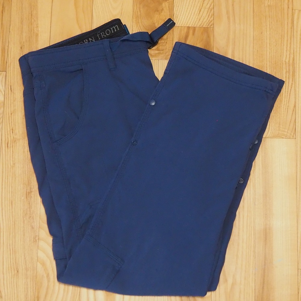 Prana Stretch Zion Cargo Pants Mens 36x30 Roll Up Hem Blue Adjustable Hiking